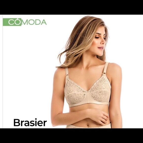 Laura Colombian Lingerie Wireless Bra 34B Beige High Coverage Lace Sheer Comfy - Picture 5 of 5